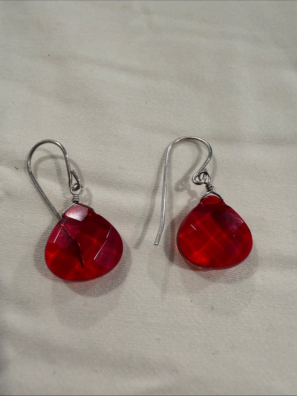 925 Silver-Ruby Red Faceted Teardrop Dangled Earrings